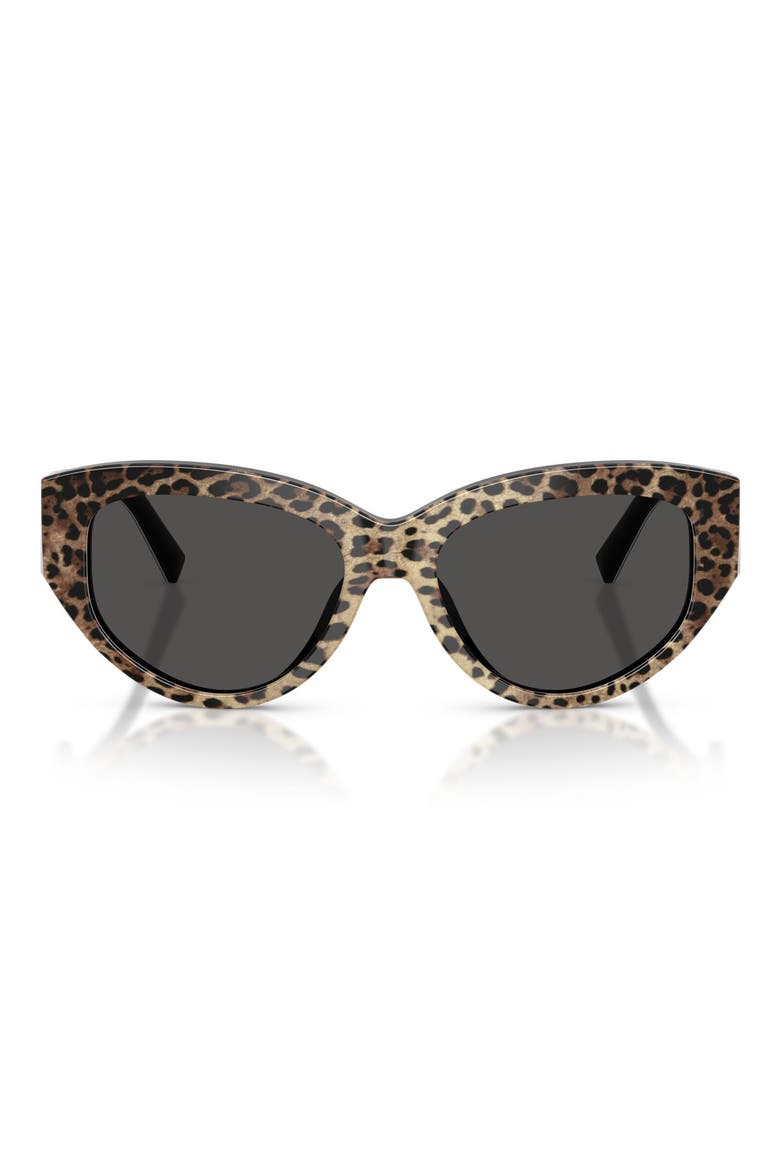 55mm Cat Eye Sunglasses, Main, color, LEO BROWN ON BLACK / DARK GREY