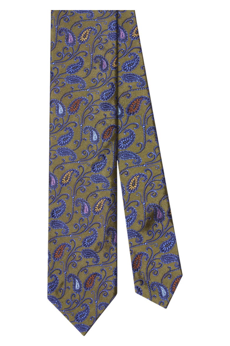 Newman 7 Fold Pine Paisley Necktie, Main, color, Olive