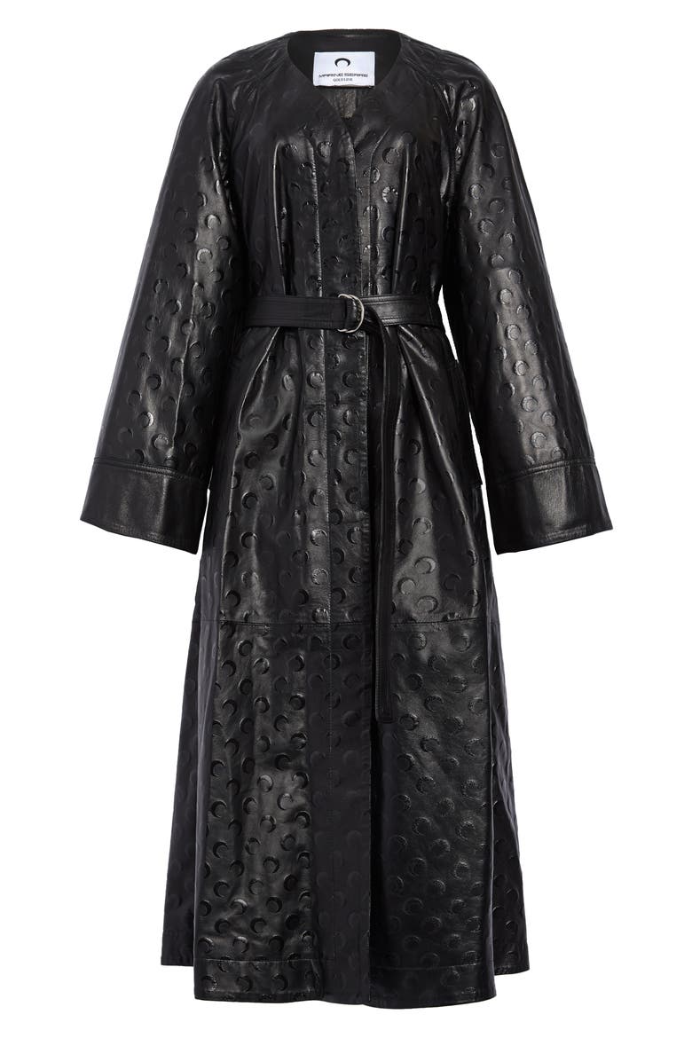 Moon Print Upcycled Leather Macintosh Coat, Main, color, BLACK