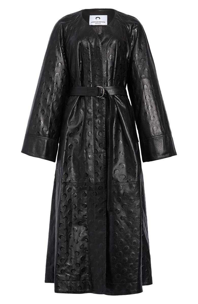 Marine Serre Moon Print Upcycled Leather Macintosh Coat, Main, color, 