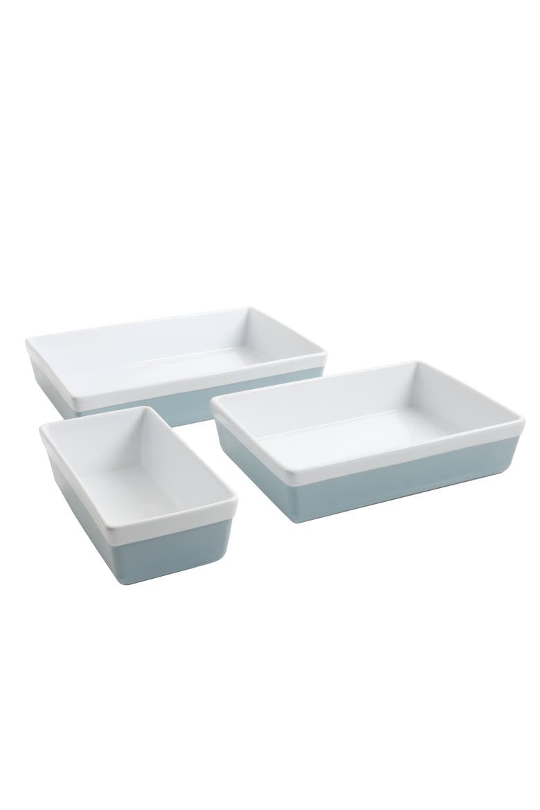 3-Piece Stoneware Baker Set, Oven-Safe Baking Dishes for Casseroles & Desserts, Main, color, Dusty Blue