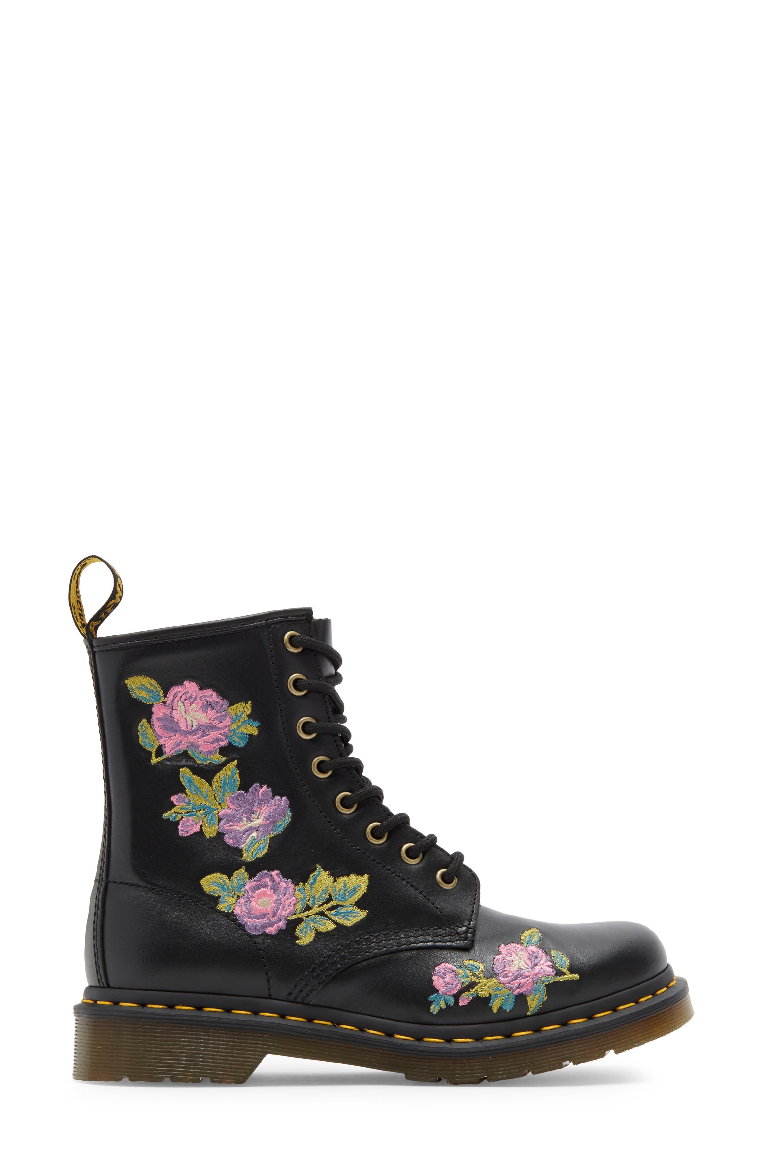 Dr. Martens 1460 Vonda II Flower Embroidered Boot, Alternate, color, Black