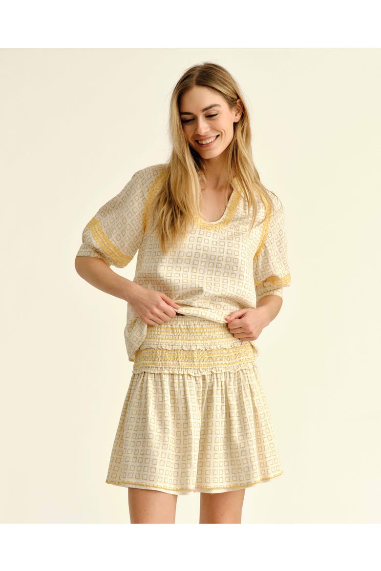 Kylie Linen Mini Skirt, Alternate, color, Seaglass Print-Yellow