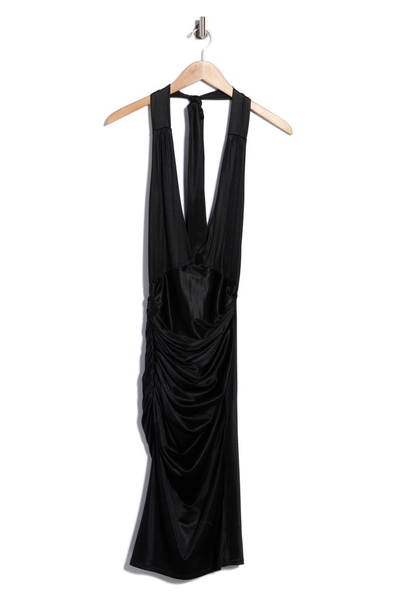 Romy Deep V-Neck Draped Asymmetrical Dress, Main, color, BLACK