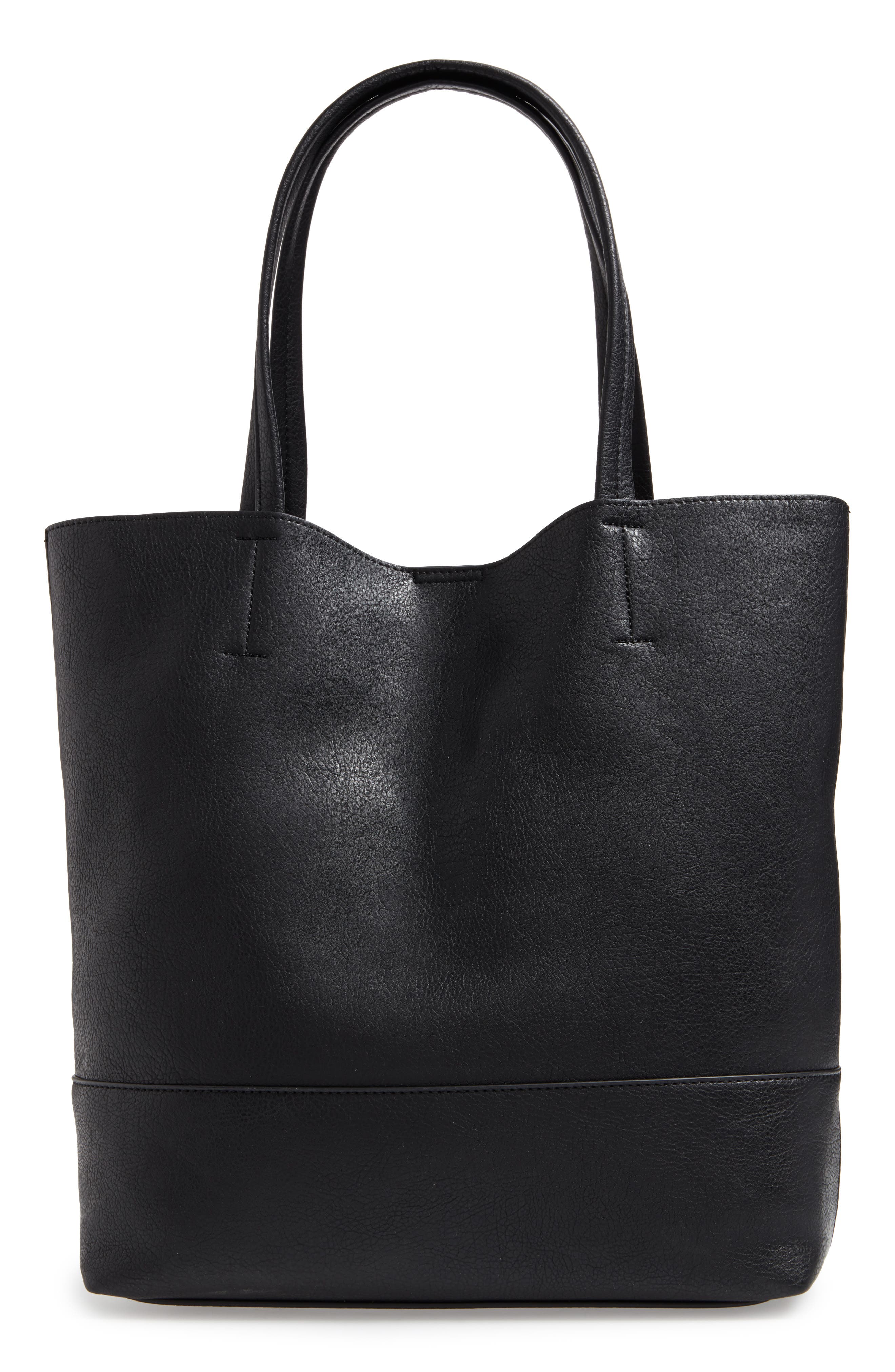 Oversize Melyssa Faux Leather Tote, Alternate, color, BLACK