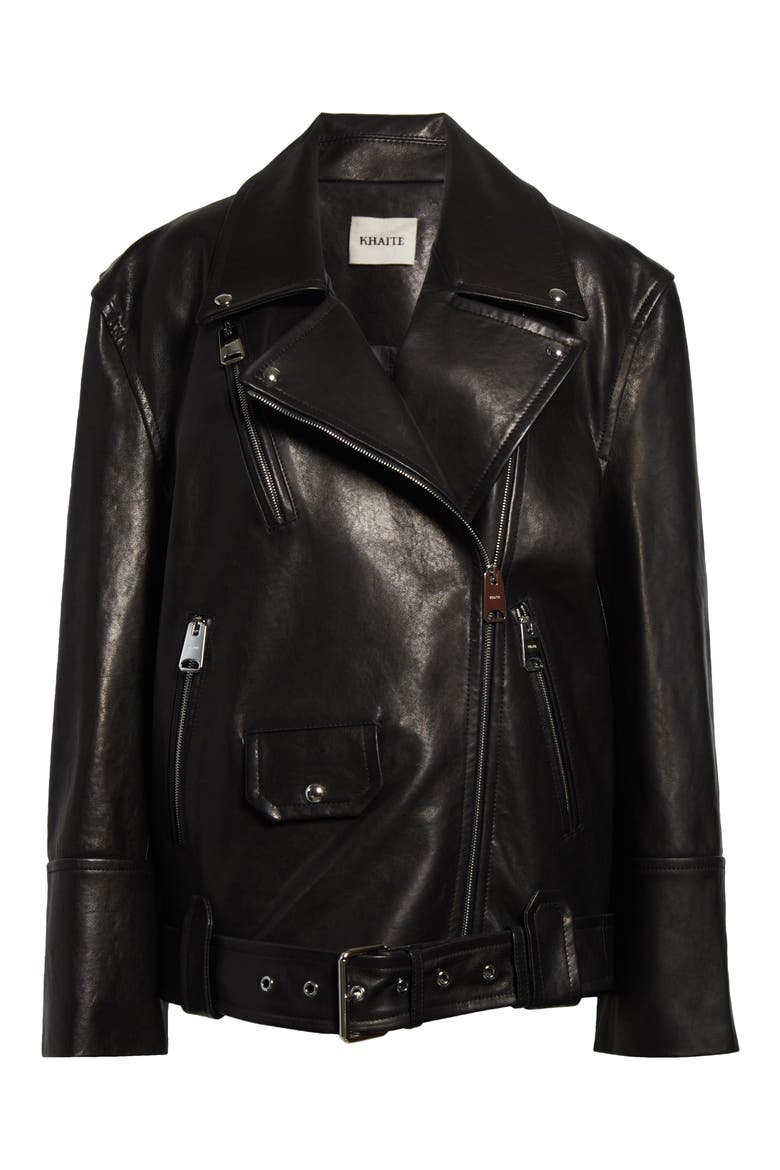 Hansel Oversize Lambskin Leather Biker Jacket, Alternate, color, BLACK