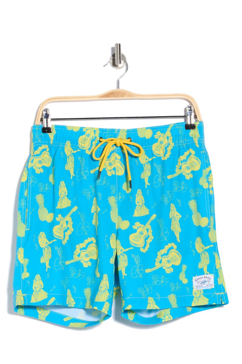 Aloha Guitar Swim Trunks, Alternate, color, AQUA YELLOW