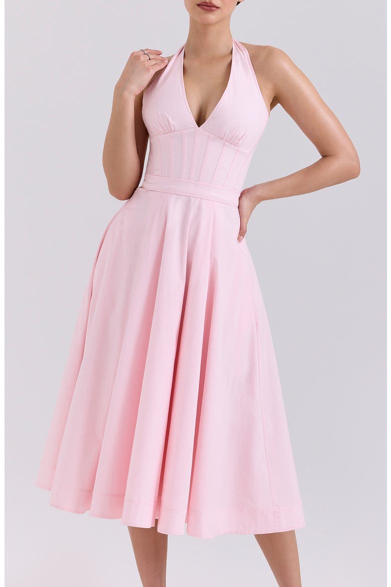 Allena Halter Stretch Cotton Midi Sundress, Alternate, color, ICY PINK