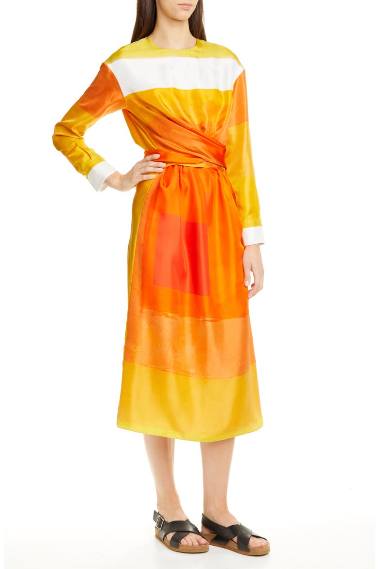 Magnolia Long Sleeve Silk Twill Dress, Alternate, color, POPPY MULTI