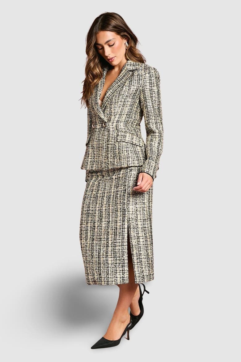 Sequin Tweed Midi Skirt, Alternate, color, Mono