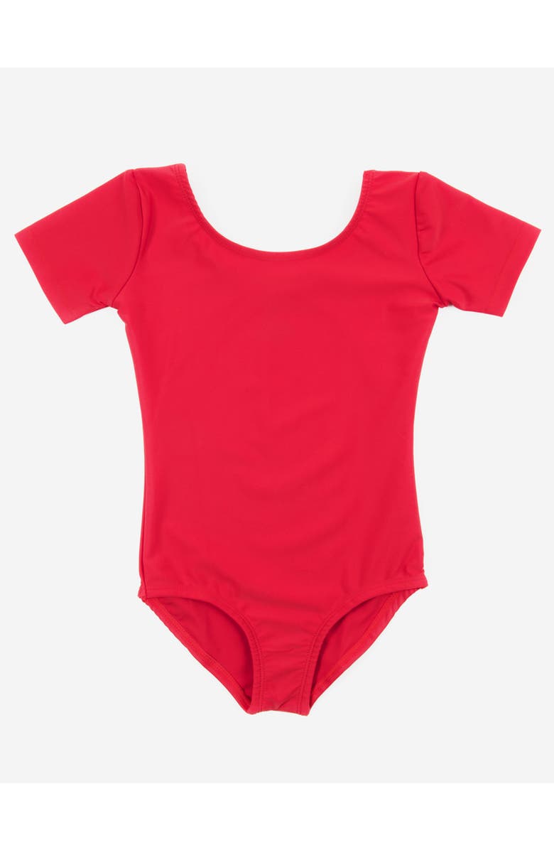 Leveret Girls Short Sleeve Leotard, Main, color, Red