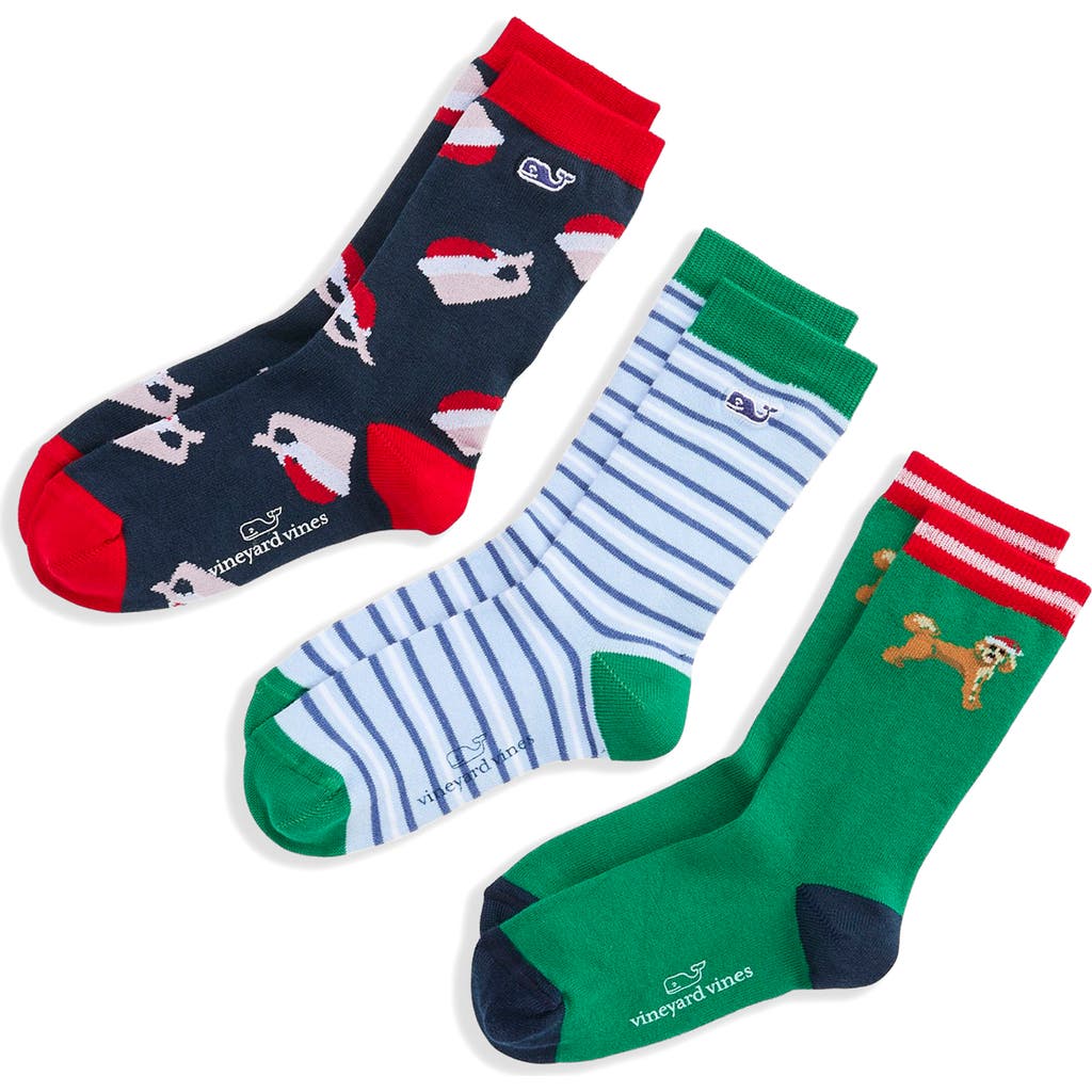 Vineyard Vines Kids' Assorted 3-pack Holiday Icon Cotton Blend Socks In Multi