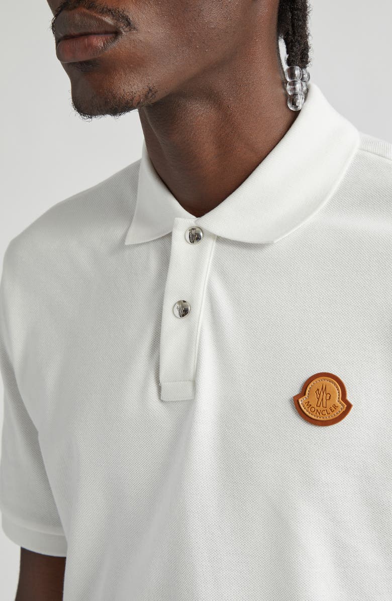 Moncler Leather Logo Patch Cotton Piqué Polo, Alternate, color, 