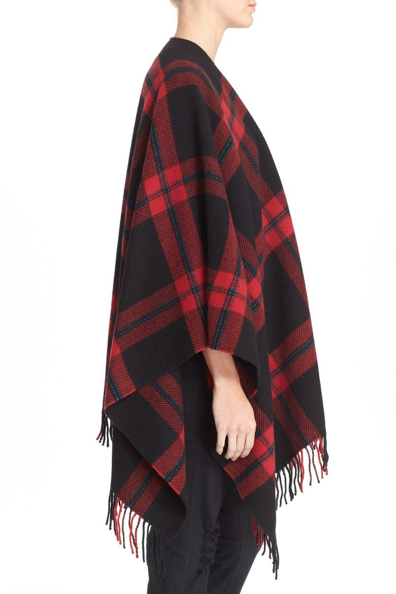 Plaid Wool Poncho, Alternate, color, BLACK