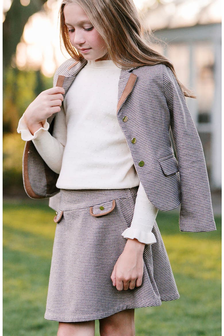 Kids' Organic Brushed Cotton Dress Blazer, Alternate, color, Camel Houndstooth