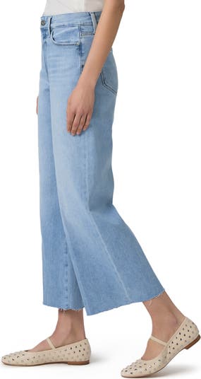 Anessa High Waist Frayed Hem Crop Wide Leg Jeans