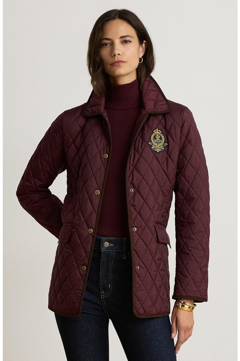 Butterpile Crest Quilted Jacket, Alternate, color, DARK GARNET