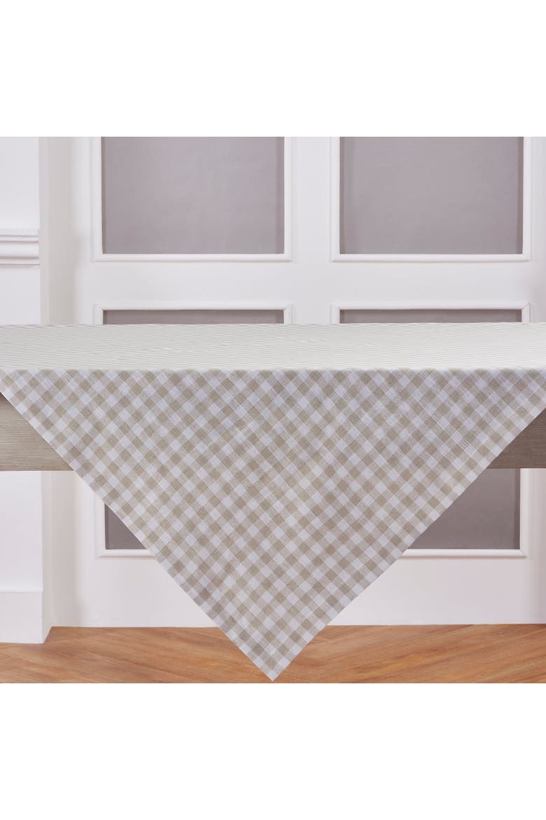 Linen Table Throw 52 x 52 Inch - Gingham Check, Alternate, color, Natural