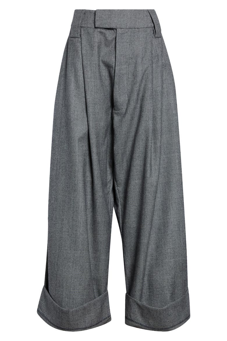 Baby Oversize Glen Plaid Wool Wide Leg Trousers, Alternate, color, DARK GREY