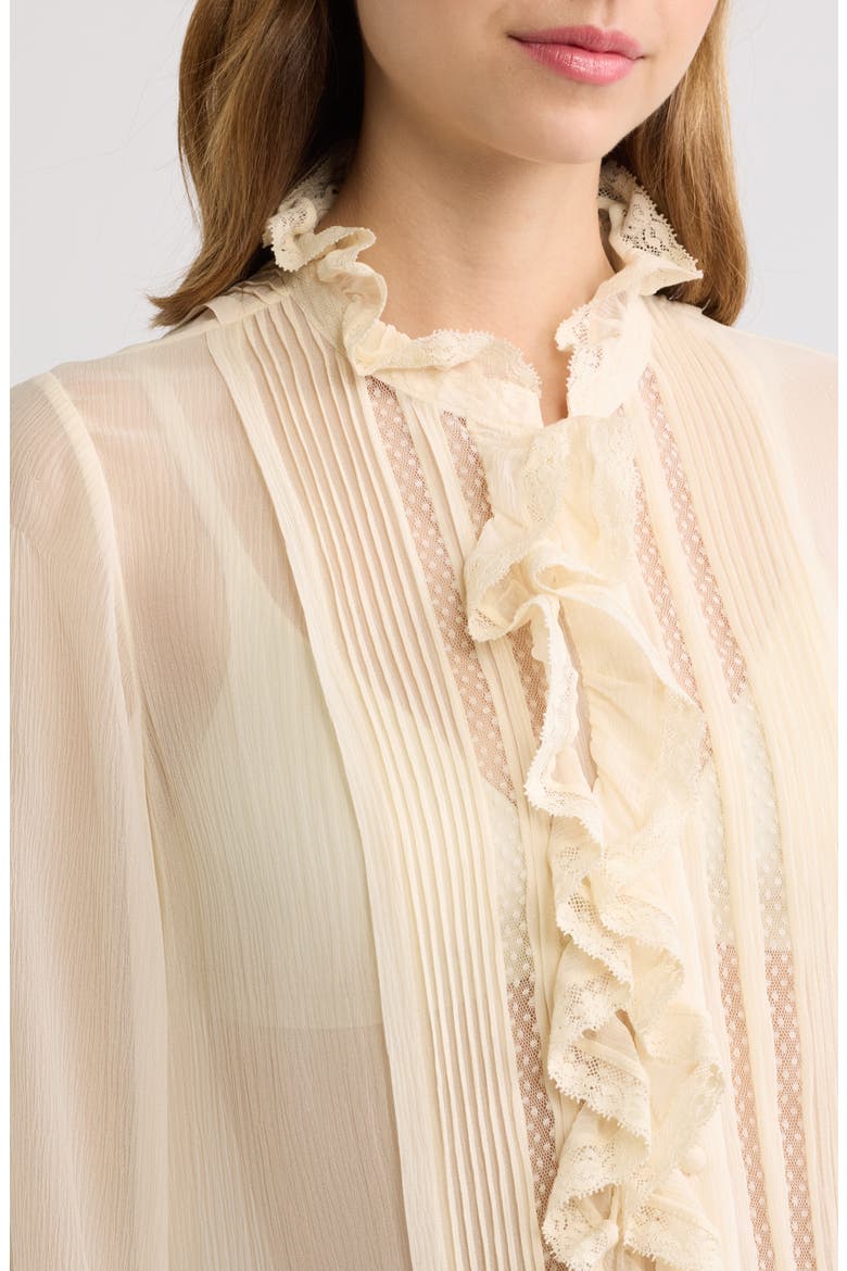 Magdeleine Pleated Silk Top, Alternate, color, CANDLELIGHT