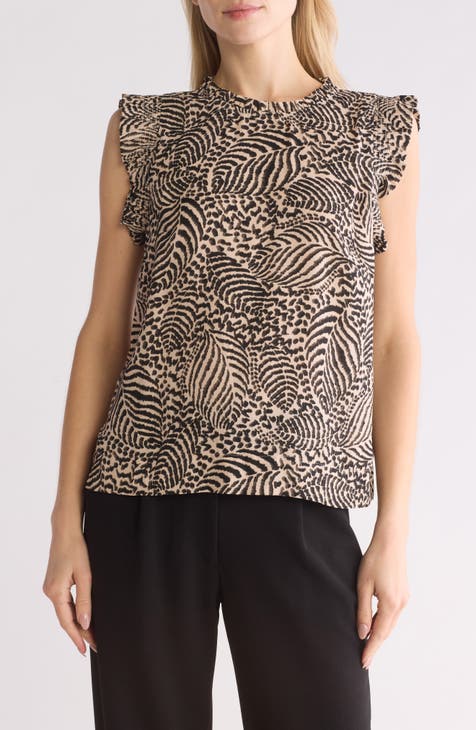 Ruffle Trim Animal Print Top