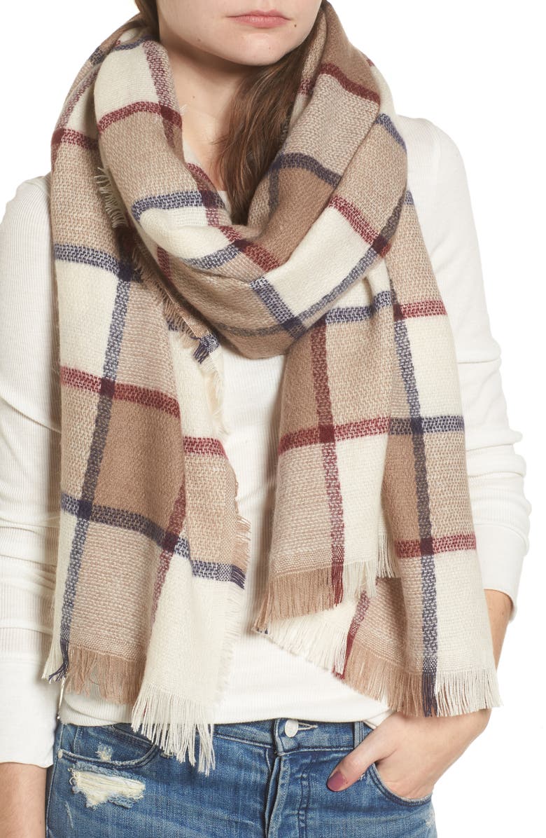 Sole Society Windowpane Check Blanket Scarf, Alternate, color, 
