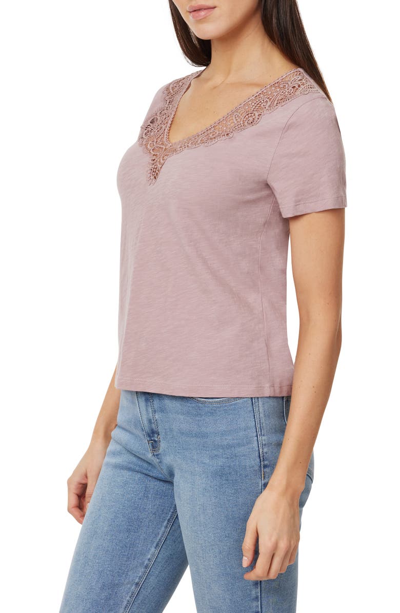 CURVE APPEAL Lace Inset V-Neck Cotton T-Shirt, Alternate, color, Deauville Mauve