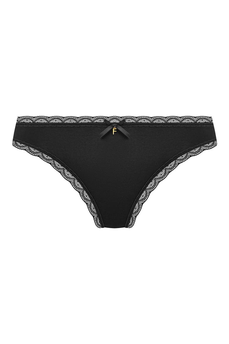 Flirt Lace Trim Thong, Alternate, color, BLACK