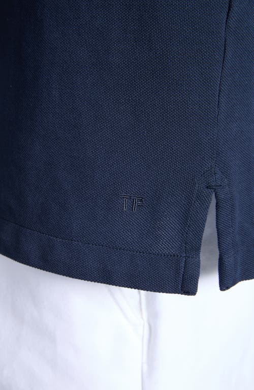 Tom Ford Black Short-sleeves Polo In Cotton Piquet Jersey Man In Hb785 Ink Blue