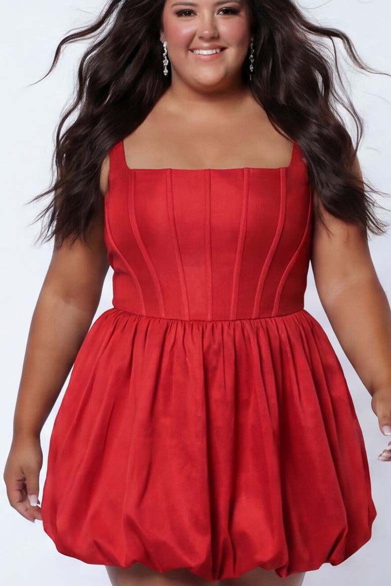 Plus Size Bubble Hem Short Homecoming Dress, Alternate, color, Red