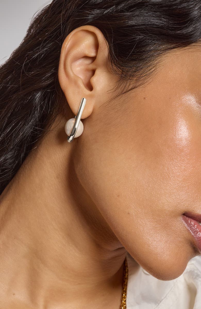 Lady Grey Chaise Freshwater Pearl Drop Earrings, Alternate, color, Silver