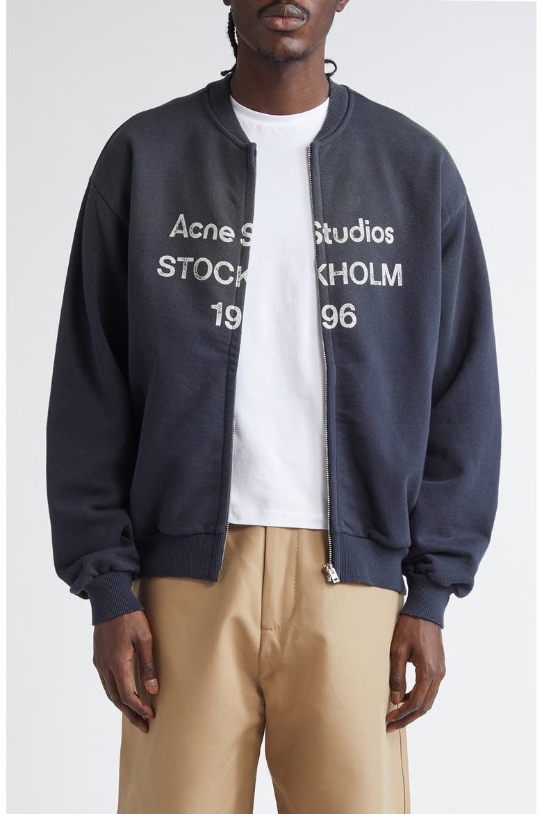 Logo Zip Front Cotton Blend Sweatshirt, Main, color, BLACK