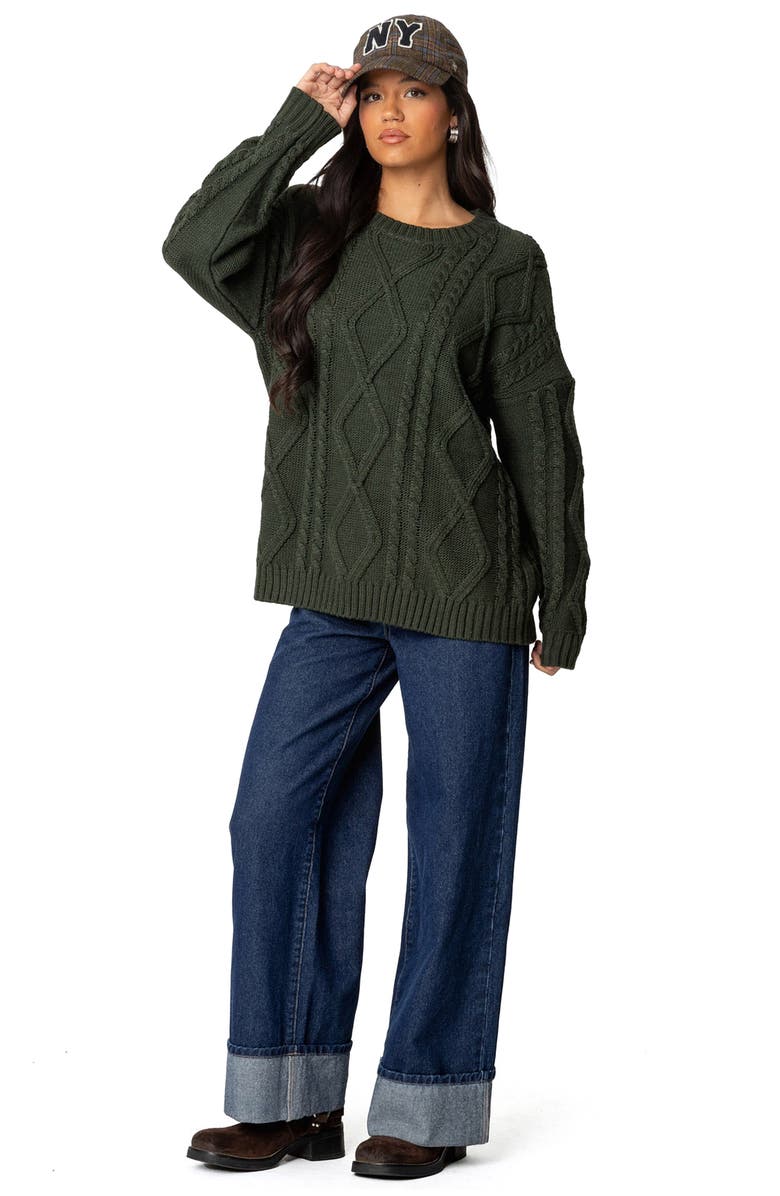 EDIKTED Kennedy Oversize Cable Stitch Sweater, Alternate, color, Green