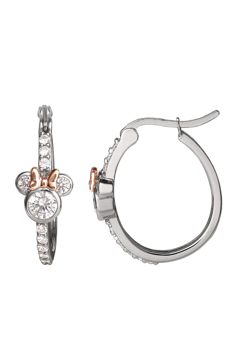Minnie Mouse Earrings, Two-Tone Sterling Silver Hoop Earrings, Main, color, Metallic Silver