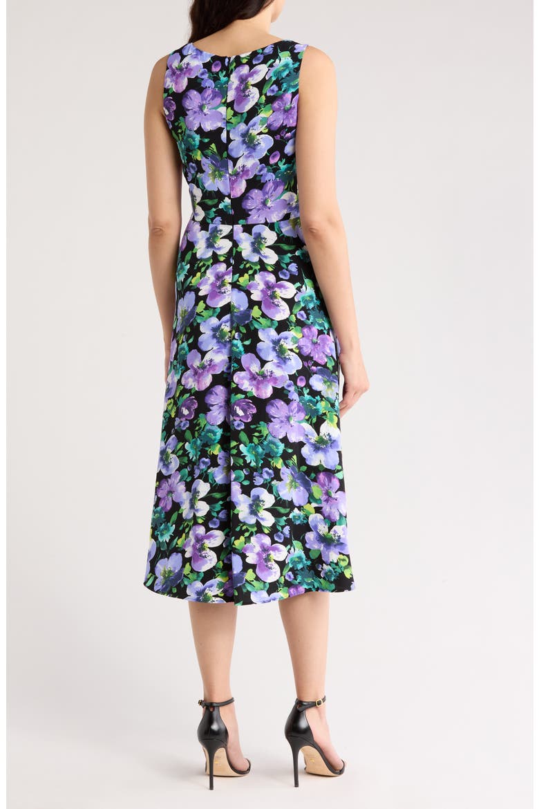 Floral Sleeveless Pleated Waist A-Line Midi Dress, Alternate, color, BLACK