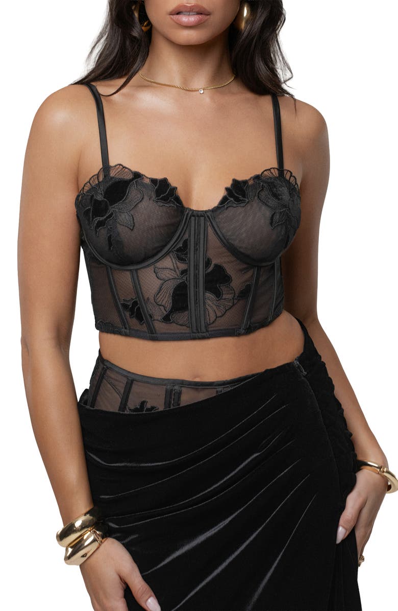 JLUXLABEL Velvet & Lace Bustier Camisole, Alternate, color, Black