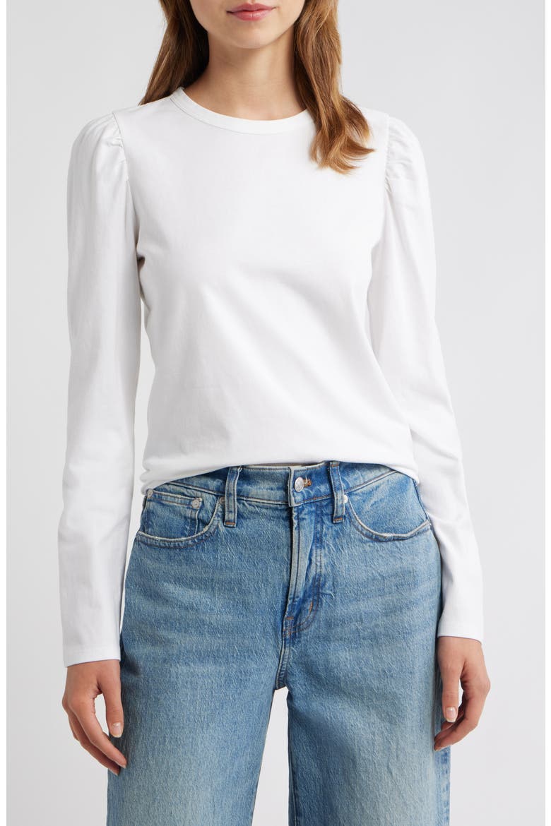 Easy Puff Sleeve Cotton Top, Main, color, WHITE