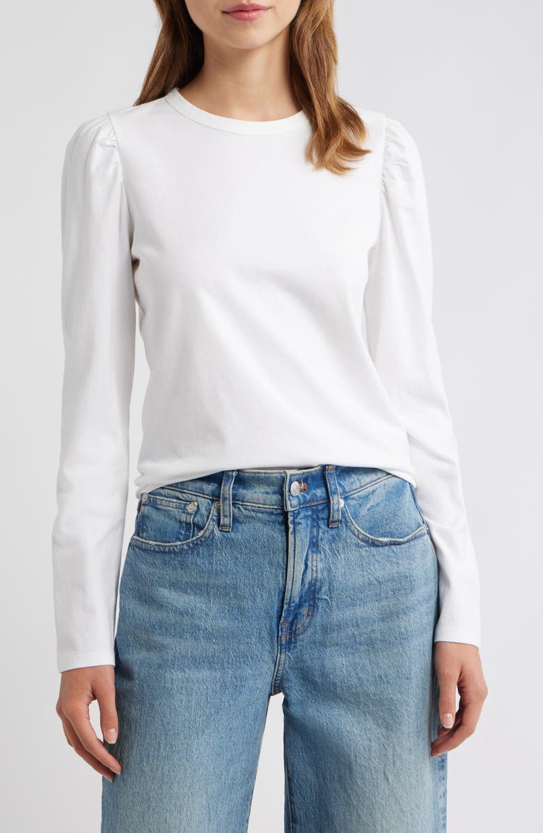 Madewell Easy Puff Sleeve Cotton Top, Main, color, White