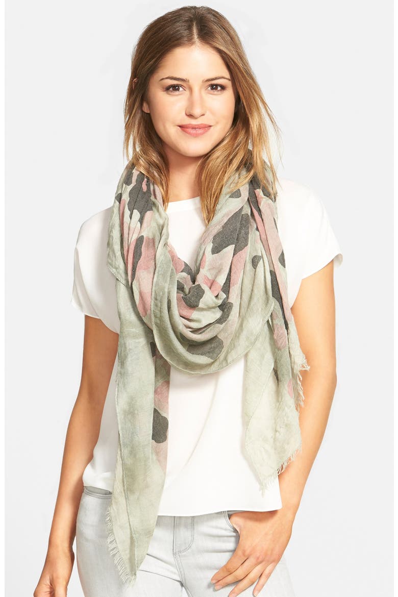 Camo Print Scarf, Main, color, ROSE