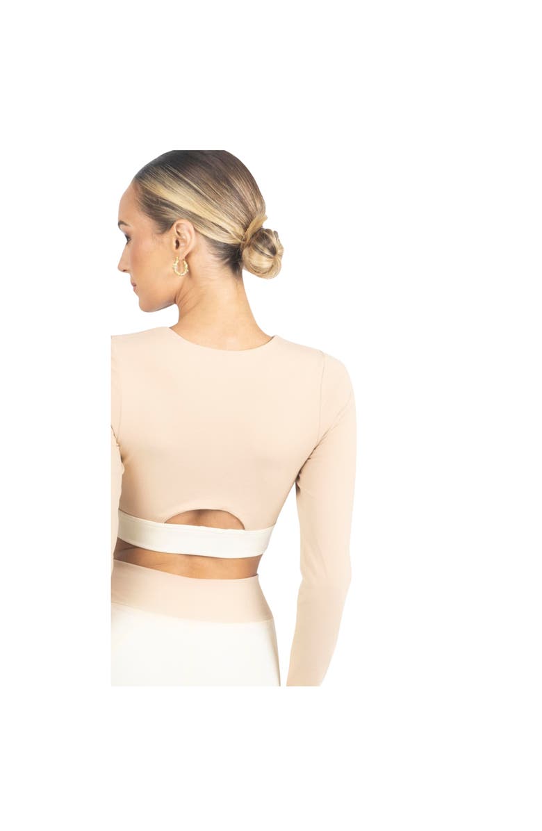 AKALIA Alisha Color Block Activewear Long Sleeve Top, Alternate, color, Beige