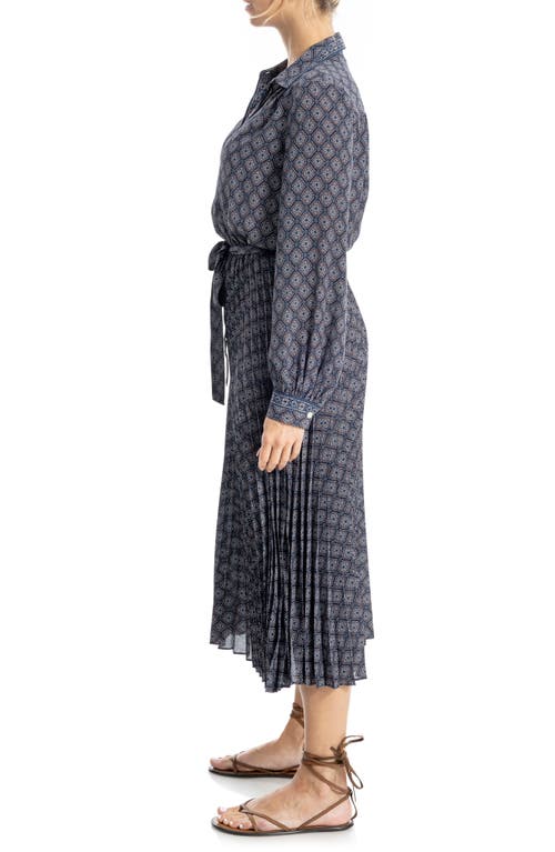 Max Studio Long Sleeve Pleated Shirtdress In Blue