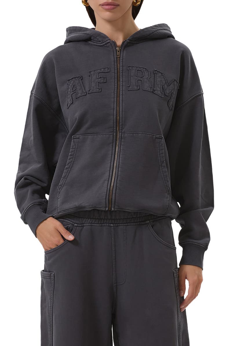 AFRM Cameron Cotton Zip Hoodie, Main, color, Onyx