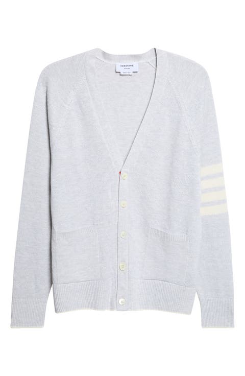 Relaxed Fit Crossover Tuck Stitch Linen & Cotton V-Neck Cardigan