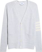 Thom Browne Relaxed Fit Crossover Tuck Stitch Linen & Cotton V-Neck Cardigan