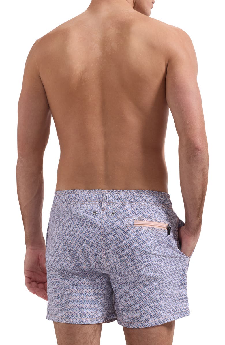 Bugatchi Kai Geo Print Swim Trunks, Alternate, color, Peach