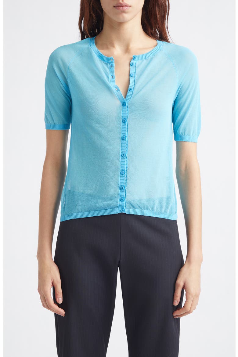 Patinela Sheer Organic Cotton Blend Cardigan, Main, color, BLUE