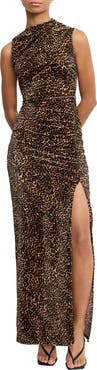 Good American Ruched Velvet High Neck Maxi Dress