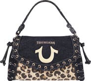 True Religion Denim Leopard Eyelet Trim Flap Bag