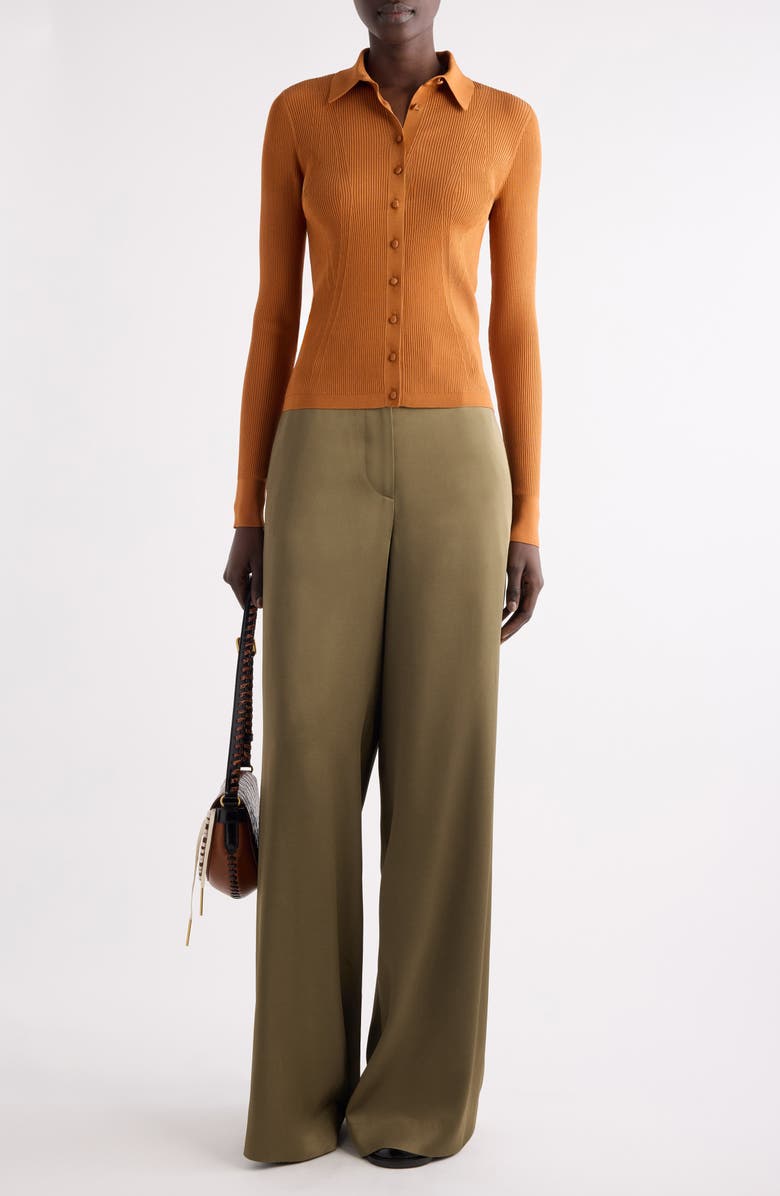 Dries Van Noten Tielt Ribbed Cardigan, Alternate, color, Rust