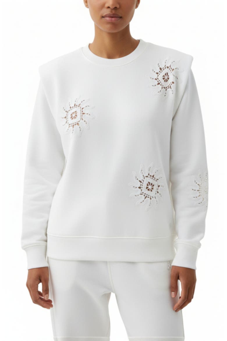 Padded Sun Crochet Sweater, Main, color, Offwhite